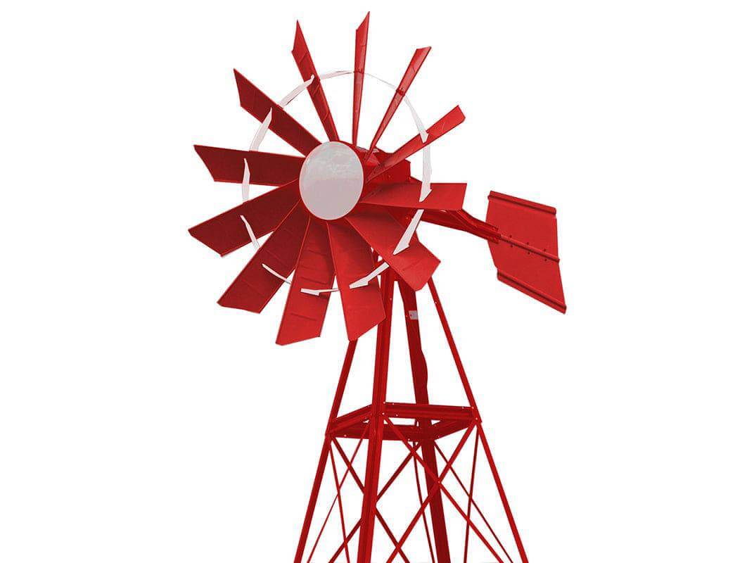 24ft powder coated windmill pond aerator kit red 4-legged outdoor windmill aeration system with tail fin and blades