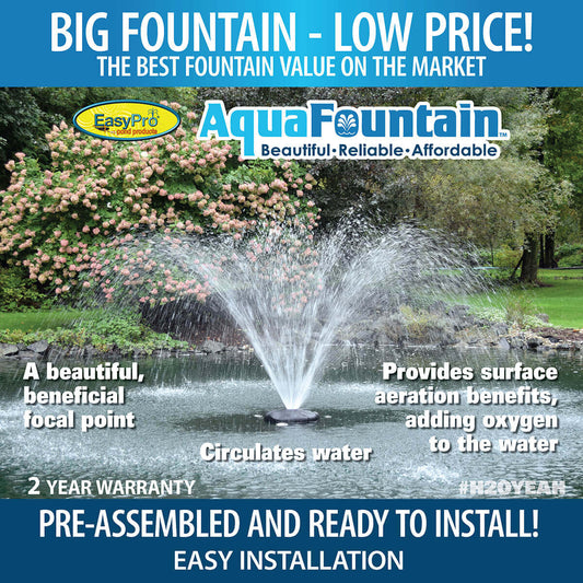 Easypro 1 HP Aqua Fountain floating pond fountain aerator with wide umbrella spray, pre-assembled, easy installation