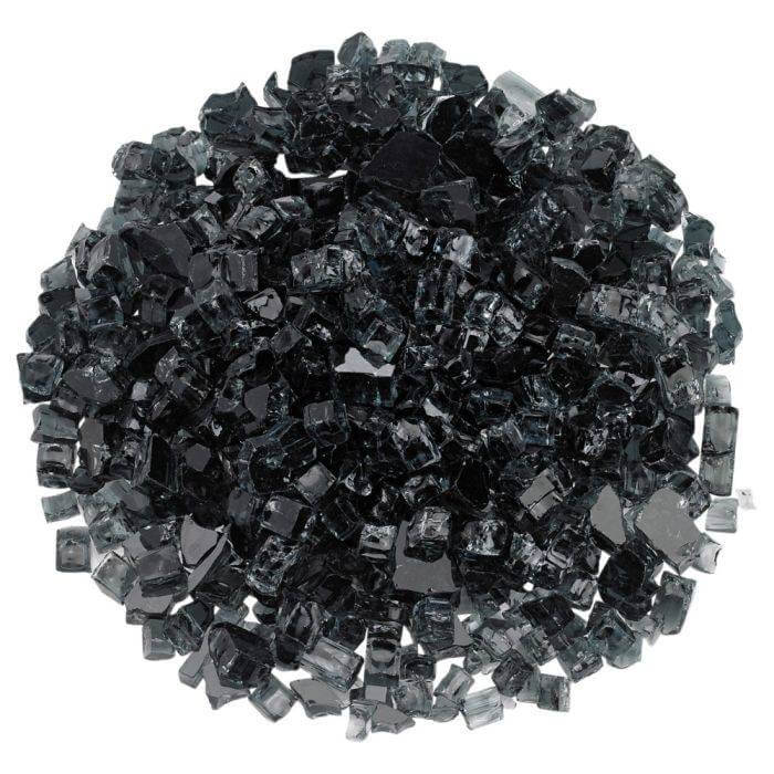 Fire Glass Classic Collection 1/2 inch tempered fire pit glass, black reflective media for gas fire pit or fireplace burner pan