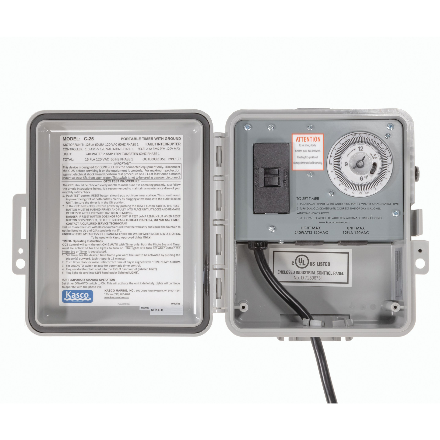 Kasco C-25 120V Control Panel with Timer & Photocell - Living Water Aeration