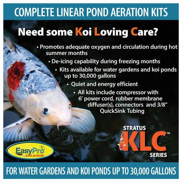 KLC Koi Pond Aerators - 2000 to 15000 gallon ponds linear pond aeration kit for koi ponds, oxygen circulation and de-icing