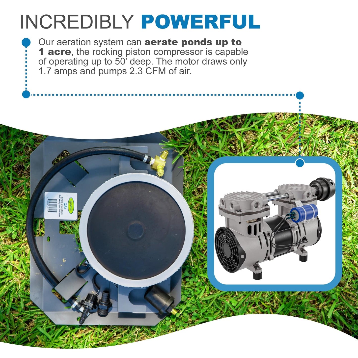 AirPro 1/4 HP Rocking Piston Pond Aerator - For Ponds up to 1 Acre.