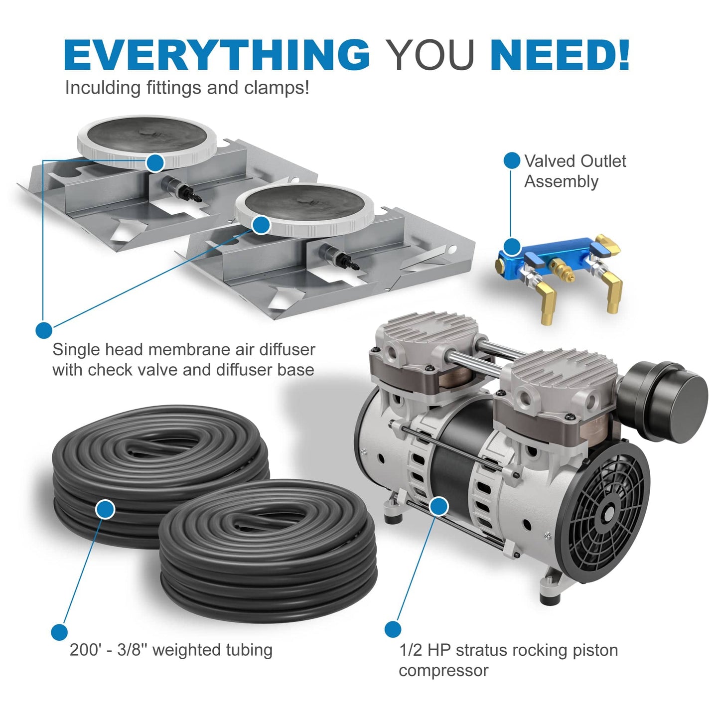 AirPro 1/2 HP Rocking Piston Pond Aerator Kit - For Ponds up to 2 Acres.