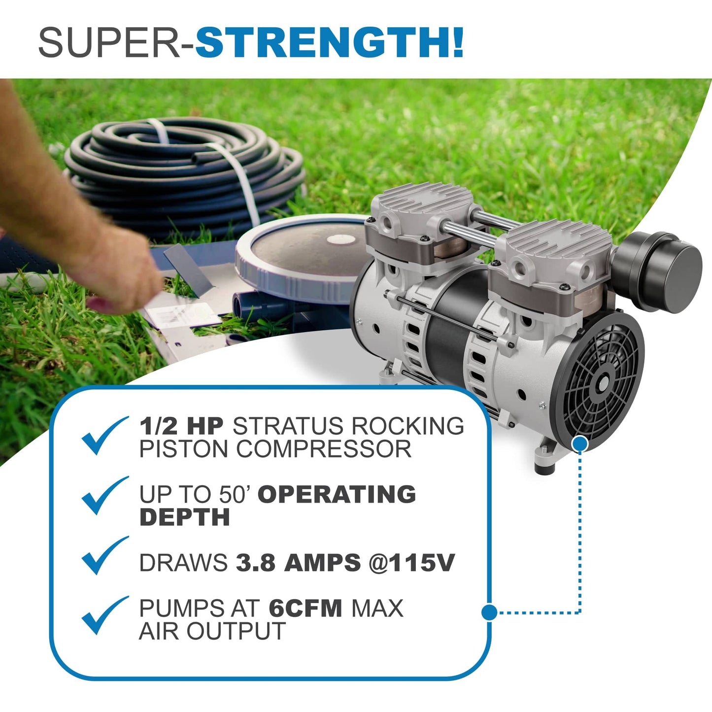 AirPro 1/2 HP Rocking Piston Pond Aerator Kit - For Ponds up to 2 Acres.