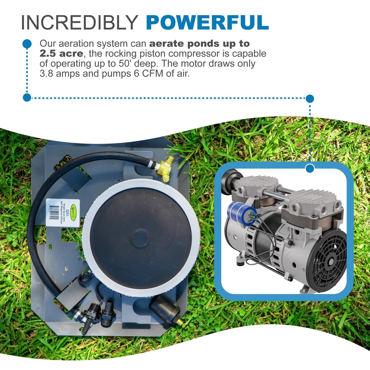 AirPro 1/2 HP Rocking Piston Pond Aerator Kit - For Ponds up to 2 Acres.