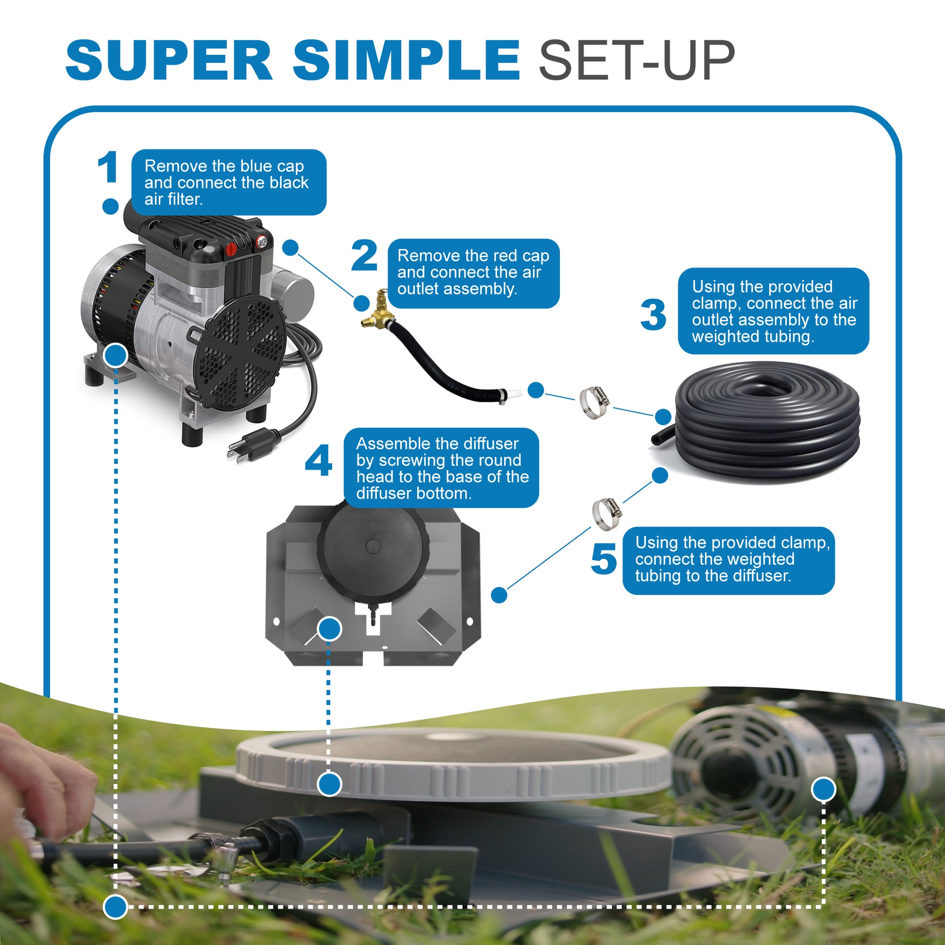 AirPro Rocking Piston Pond Aerator Kit - up to 1 Acre.
