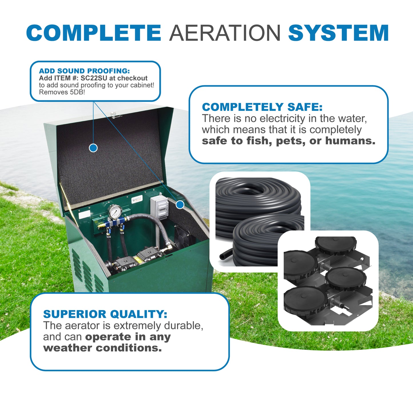 AirPro Deluxe Pond Aerator Kit - up to 2 Acre Ponds - Living Water Aeration