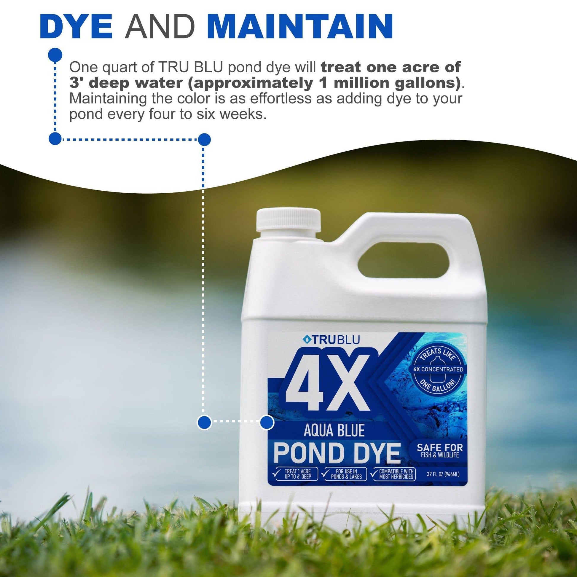 TruBlu Concentrated Aqua Blue Pond Dye - Living Water Aeration