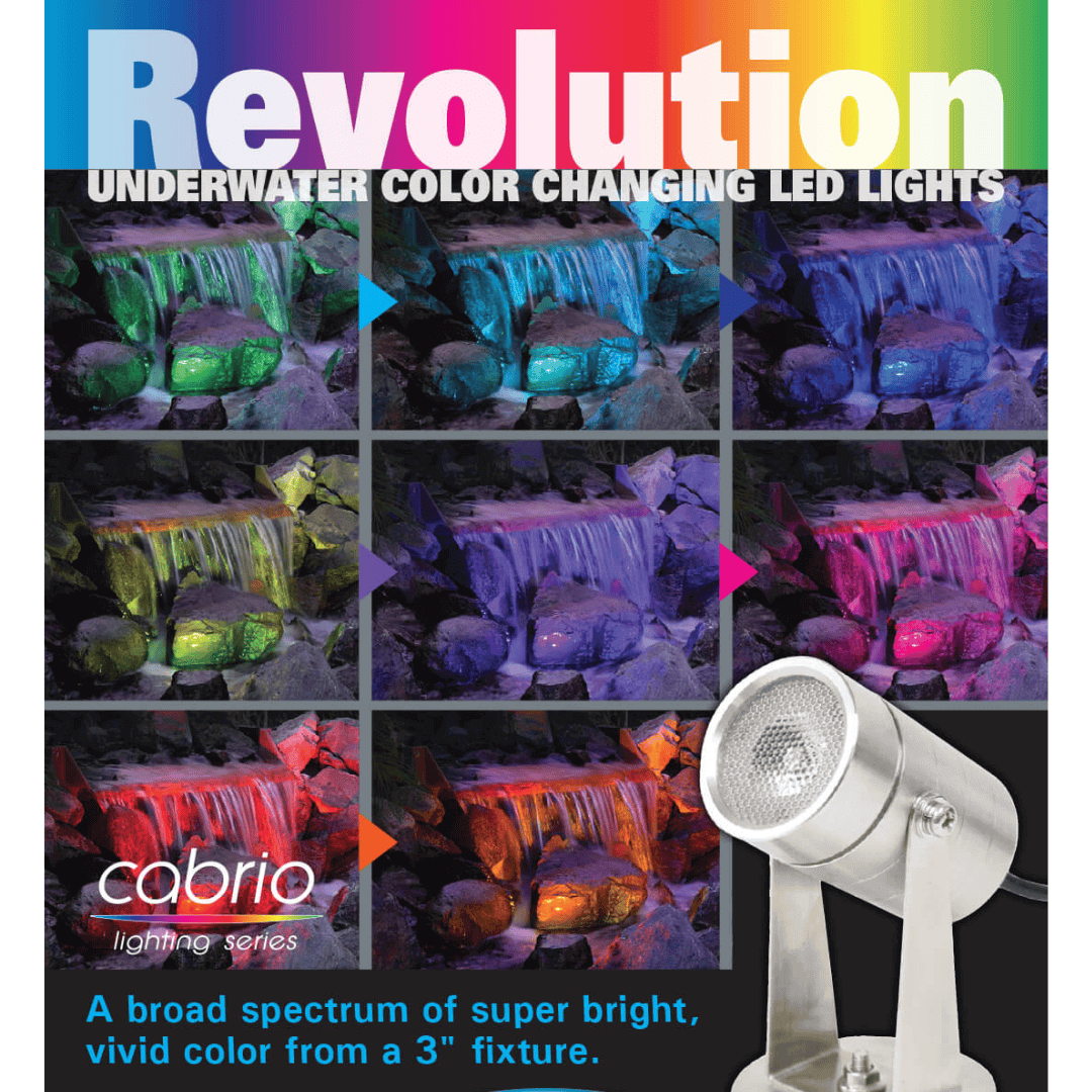 Cabrio Color Changing LED Submersible Light - 12 Volt AC underwater color changing LED lights with remote-controlled vivid waterfall lighting