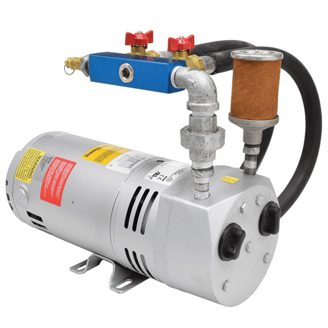 1/4 HP rotary vane pond aerator kit compressor with manifold valves, pressure relief, and filter for pond aeration