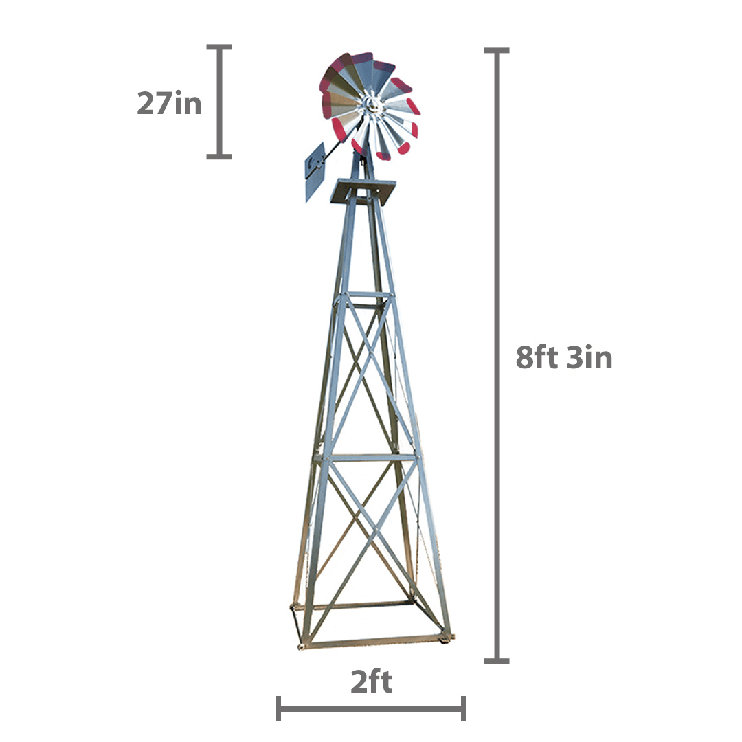 Galvanized Backyard Ornamental Windmill - 8'.