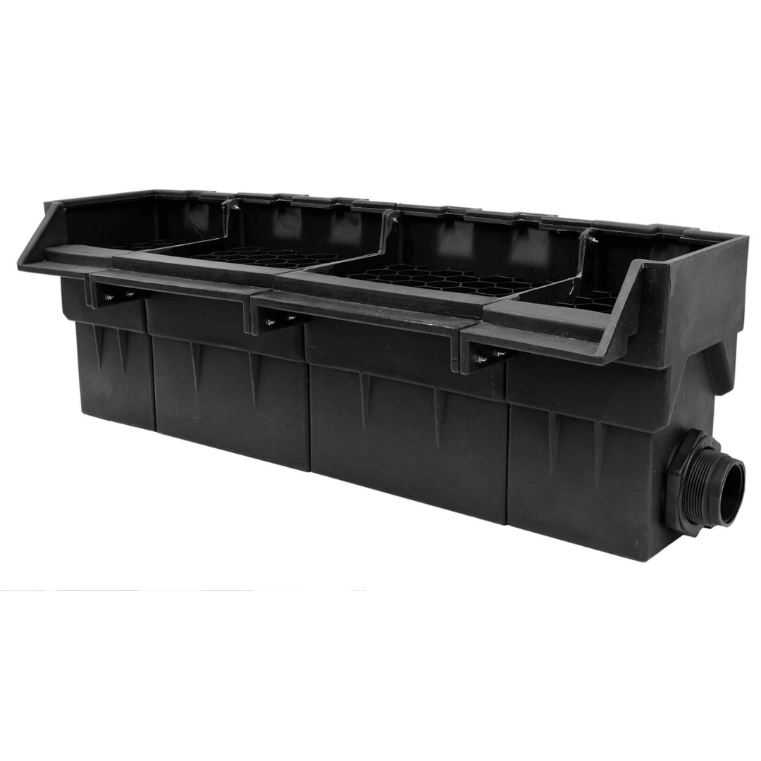 Pro-Series 18" Straight Waterfall Spillway Assembled black modular pond waterfall weir spillway box with outlet fitting