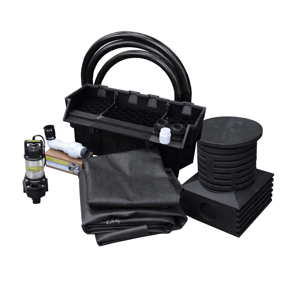 Just-A-Falls Kit - 34" spillway (11' Stream) with rubber liner, check valve assembly, and submersible pump, designed for creating stunning waterfalls.