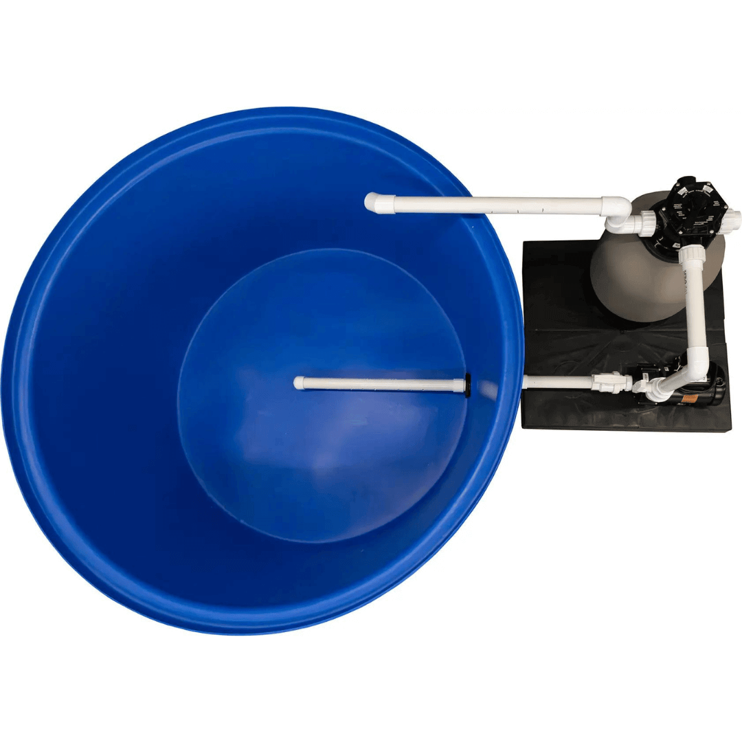 75 lb fish system tank blue round tank with filtration pump and plumbing kit for aquaponics, hydroponics, and classroom fish systems