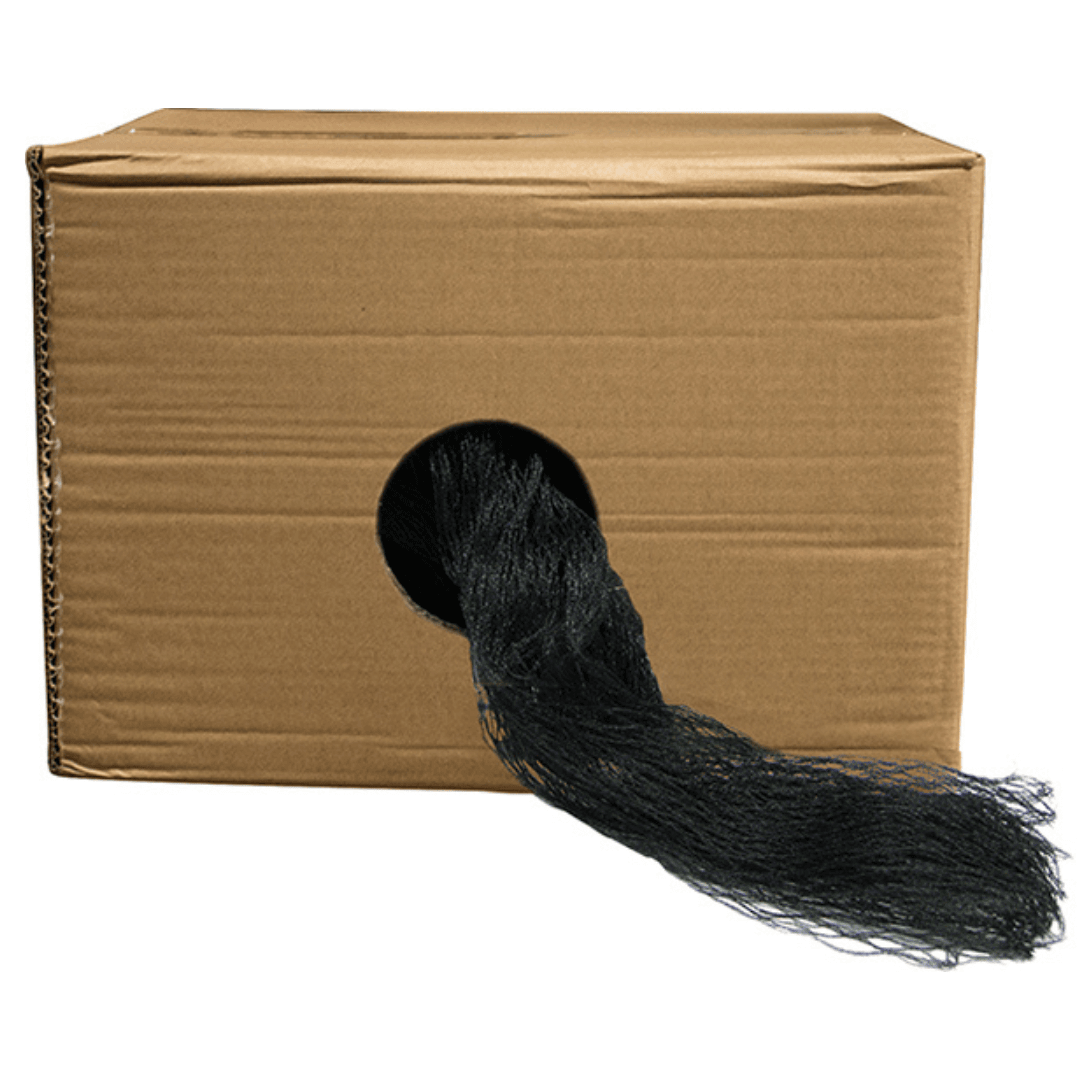 3/8 inch fine mesh pond cover netting bulk roll in cardboard dispenser box with black netting pulled through