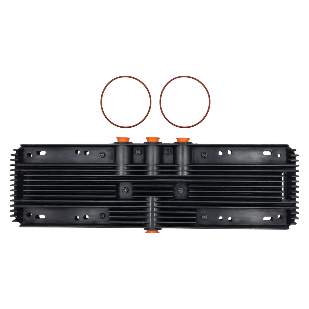 Sound Shield conversion kit for 2hp Stratus SRC compressor heat sink assembly with mounting rings for quieter compressor operation