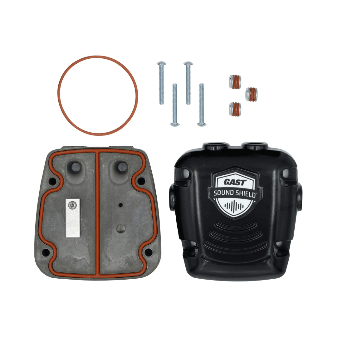 Sound Shield conversion kit for 1/4 hp compressor with Gast Sound Shield cover, gasket, screws and fittings