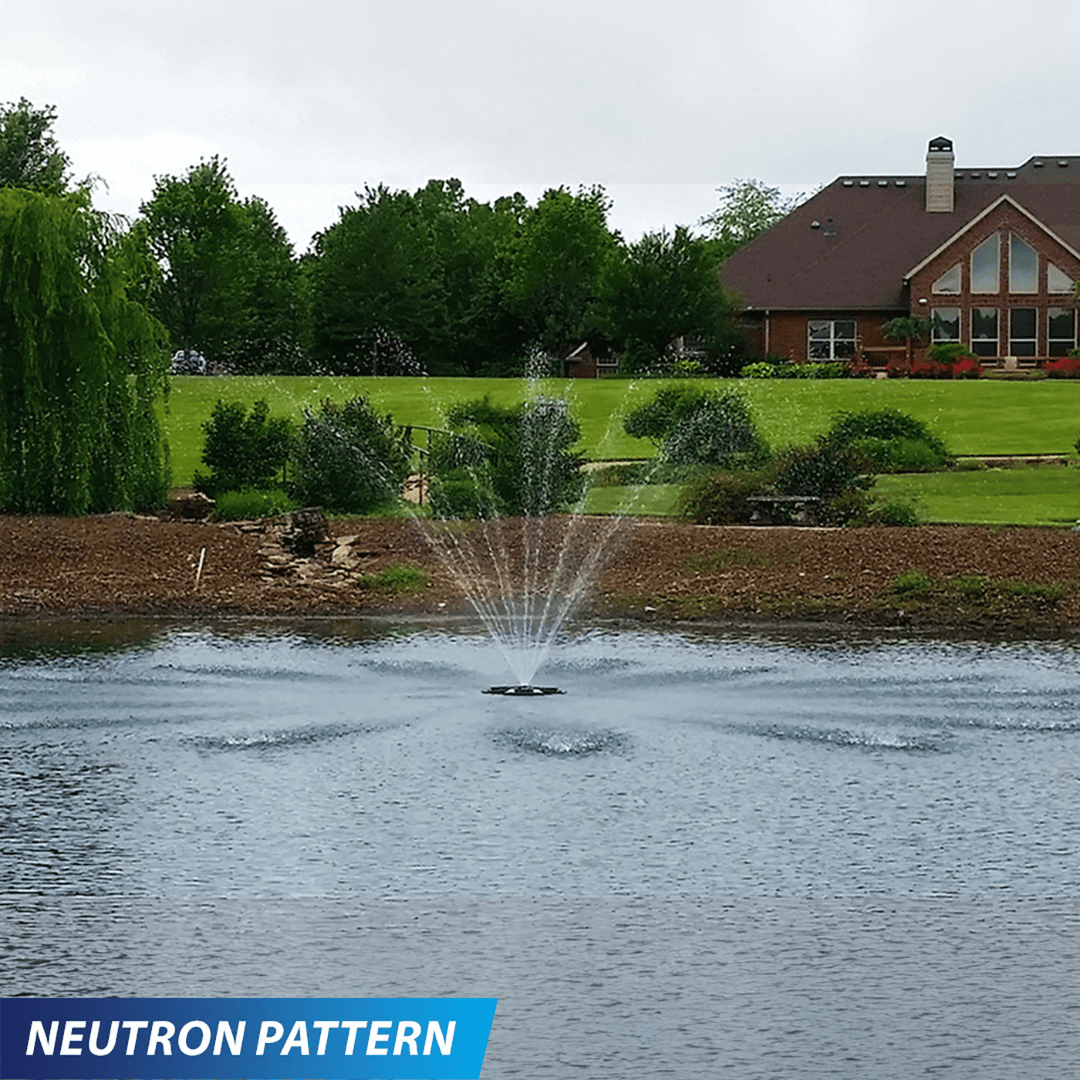 solar pond fountain for remote ponds Palatial Display Solar Fountain neutron spray pattern in shallow pond near lakeside home
