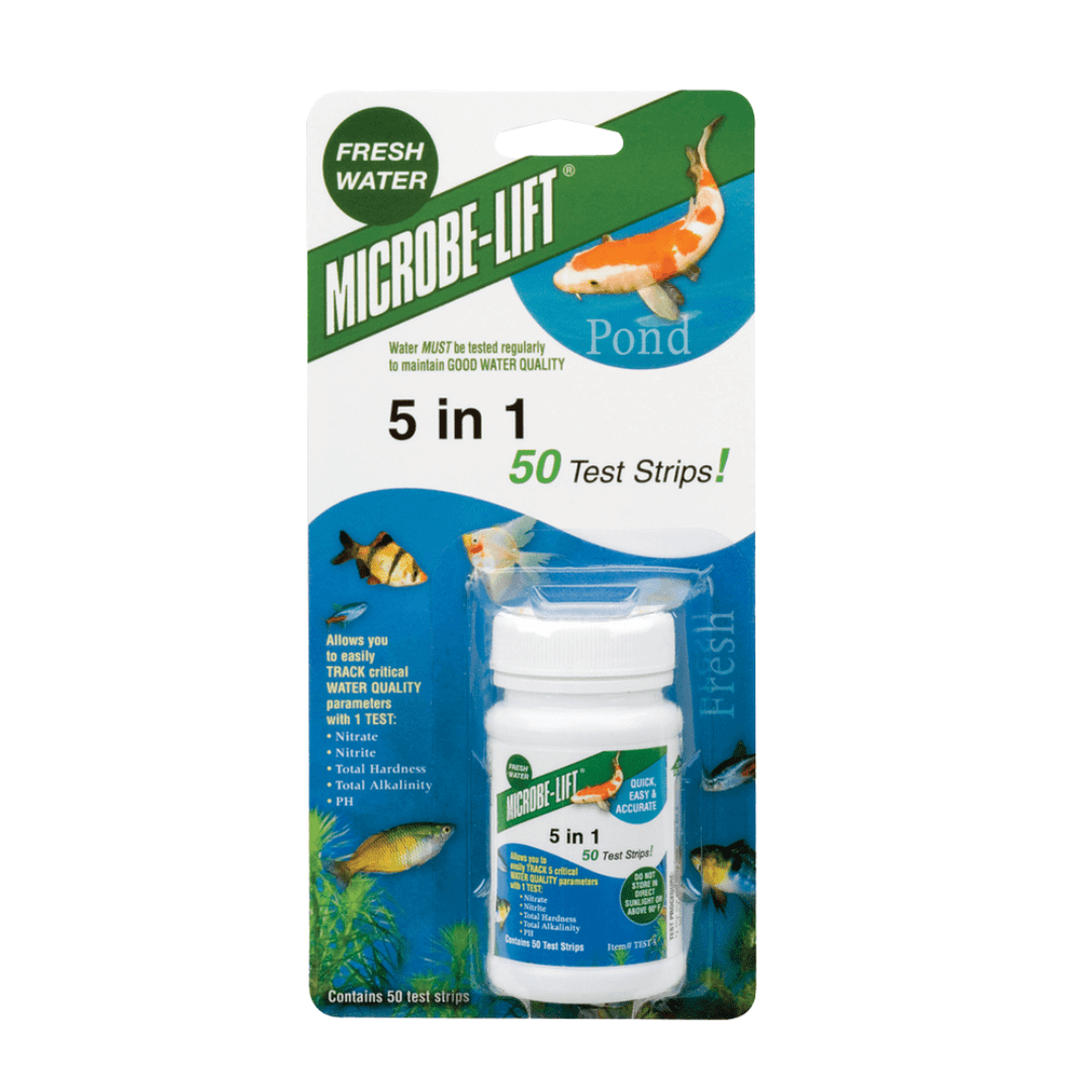 Microbe-Lift 5-in-1 pond test strips 50-count pack, 5-in-1 freshwater pond water quality test strips for routine monitoring