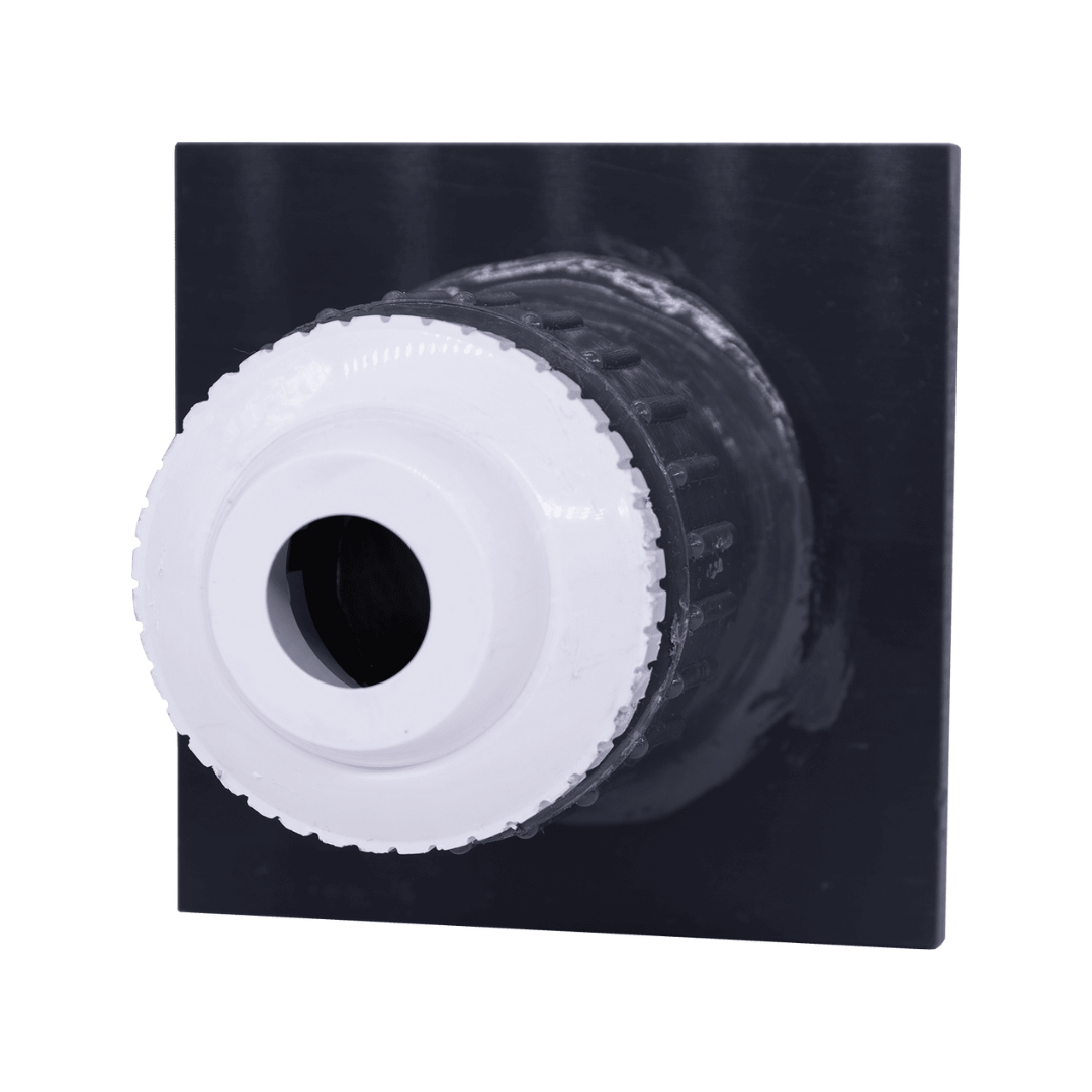 1.5 inch schedule 80 PVC eyeball return fitting for pool and fountain concrete wall installation, flange and threaded eyeball return
