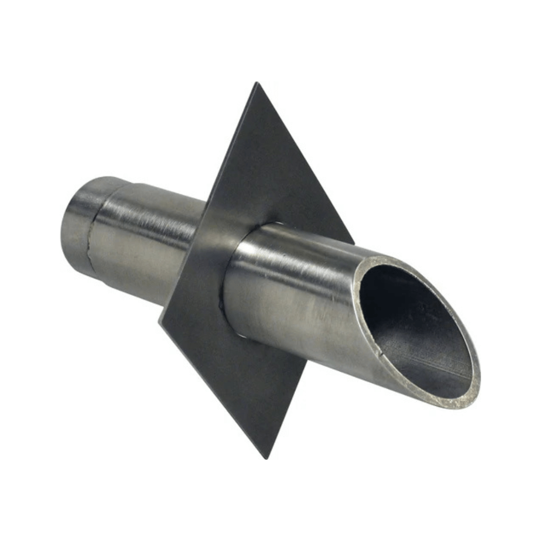 Vianti Falls stainless steel wall scupper with diamond plate wall-mounted water feature spout, diamond trim plate, stainless finish