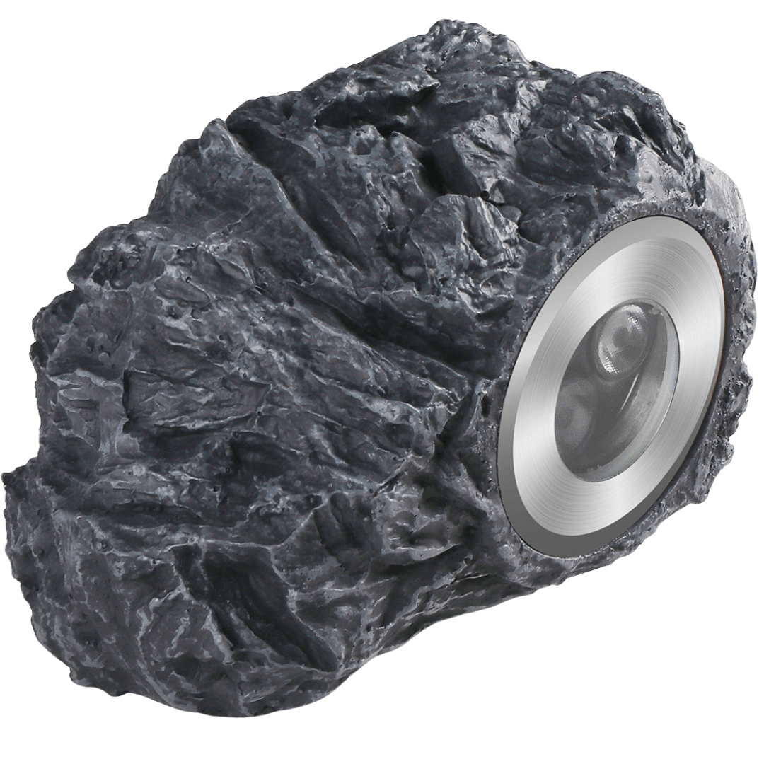 submersible LED rock light for pond 4W warm white realistic rock cover, stainless steel housing, fully submersible landscape lighting