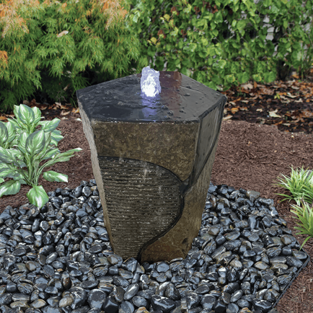 real basalt bubbling fountain kit Costola Basalt Kit outdoor water feature basalt column fountain on river rocks with LED bubbling top