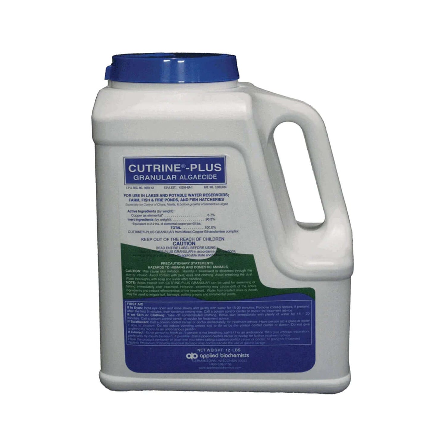 Cutrine Plus Granular Algaecide container for controlling algae and Hydrilla in ponds, lakes, and water reservoirs