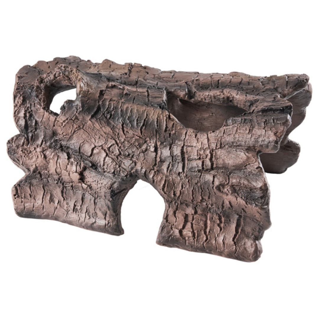 Log Fish Cave polyresin pond log hideout with multiple entrances and exits, lifelike wood texture fish shelter