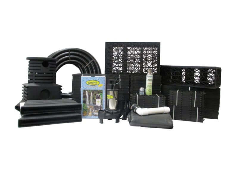 Pro-Series Just-A-Falls Kit components, pond-free waterfall kit with diffuser, waterfall diffuser spillway, tubing and pump