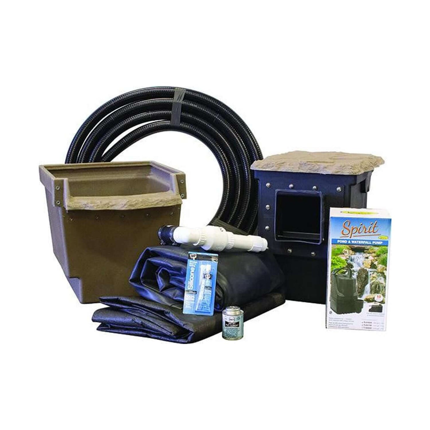 Pro-Series Mini Pond Kit - Complete for 6' X 6' Pond with liner, underlayment, mini skimmer, AquaFalls filter, and 25 ft PVC flex pipe