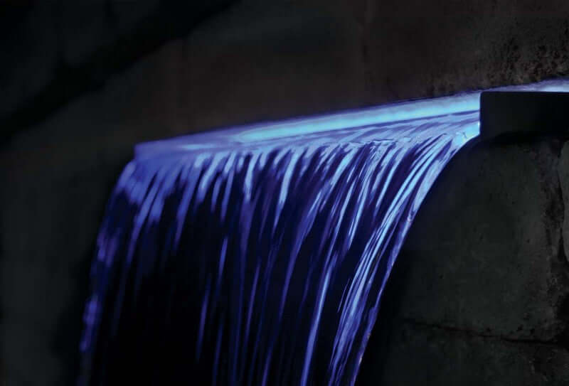 11 1/2" Vianti Falls Kit with Blue Lights stainless steel spillway waterfall sheet with blue LED lighting for block wall