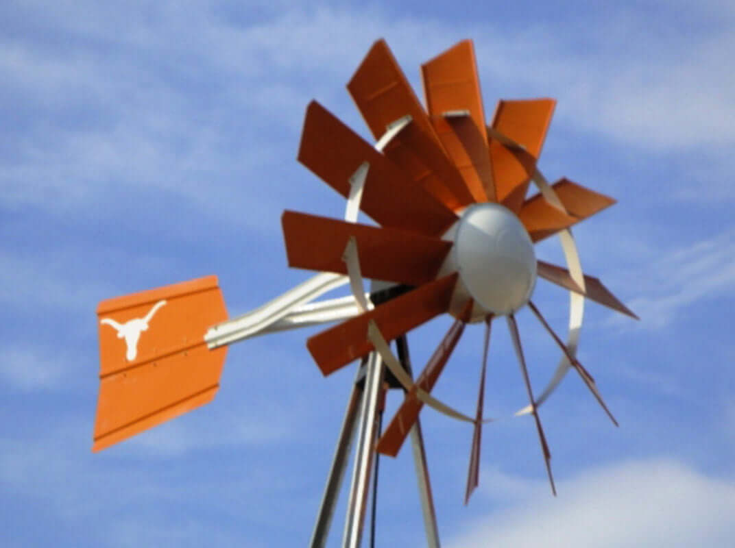 Powder-coated windmill pond aerator kit with 3-legged tower and orange blades for eco-friendly outdoor pond aeration