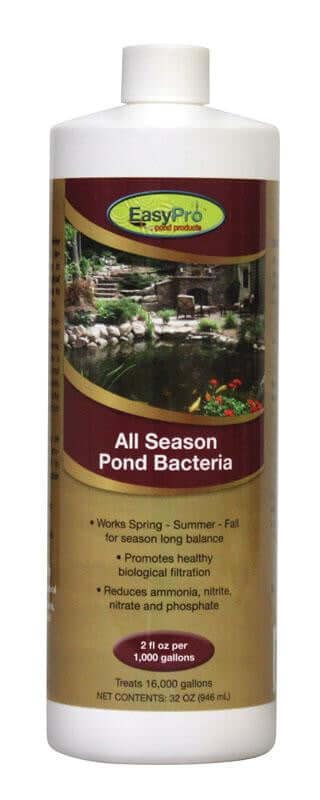 "All Season" Liquid Bacteria | 32 oz. EasyPro pond bacteria bottle for koi ponds and water gardens improves clarity, reduces ammonia, nitrates