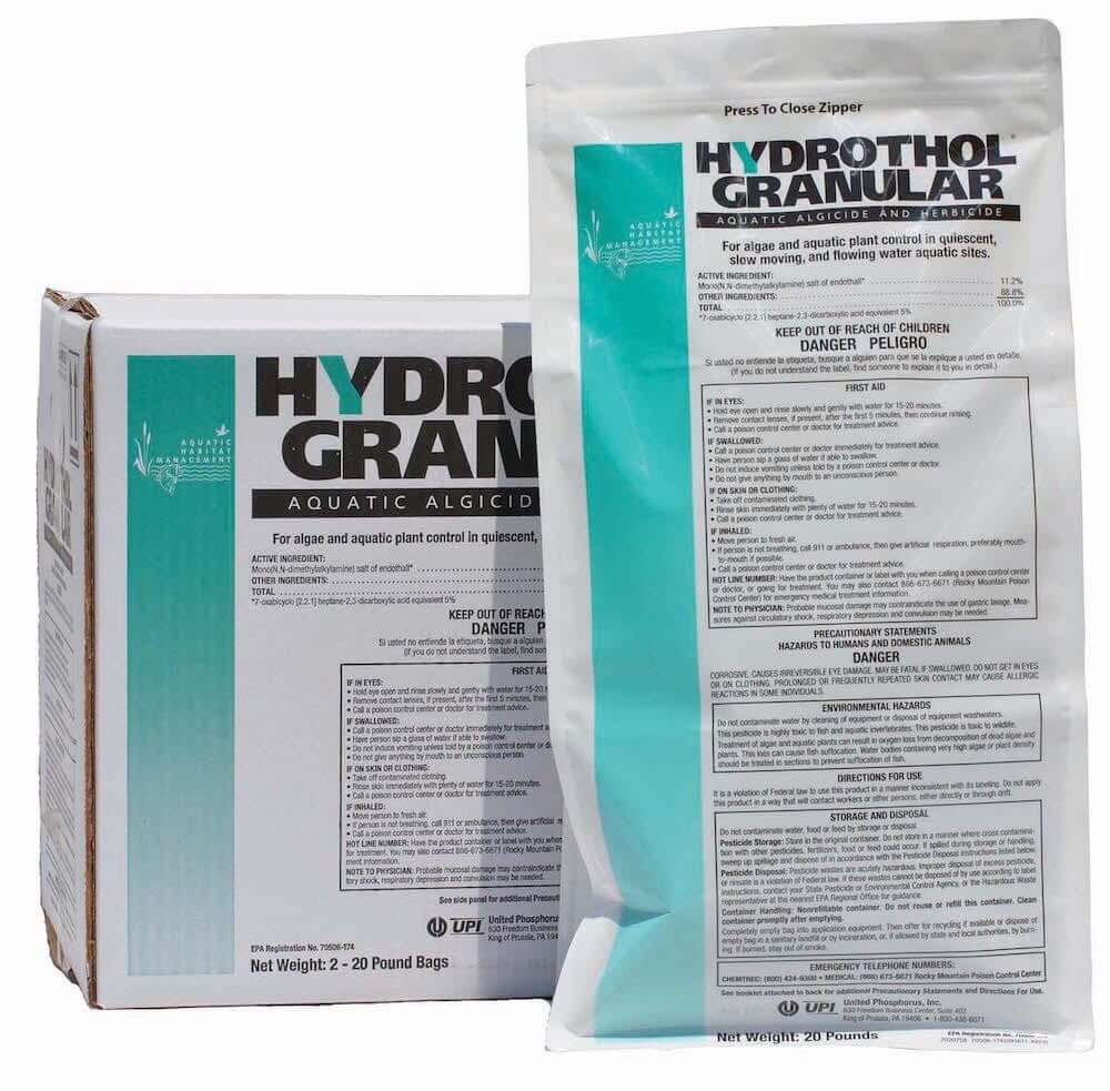 Hydrothol Granular Contact Herbicide granular aquatic algaecide herbicide bag and box for controlling algae, Chara, and shoreline weeds