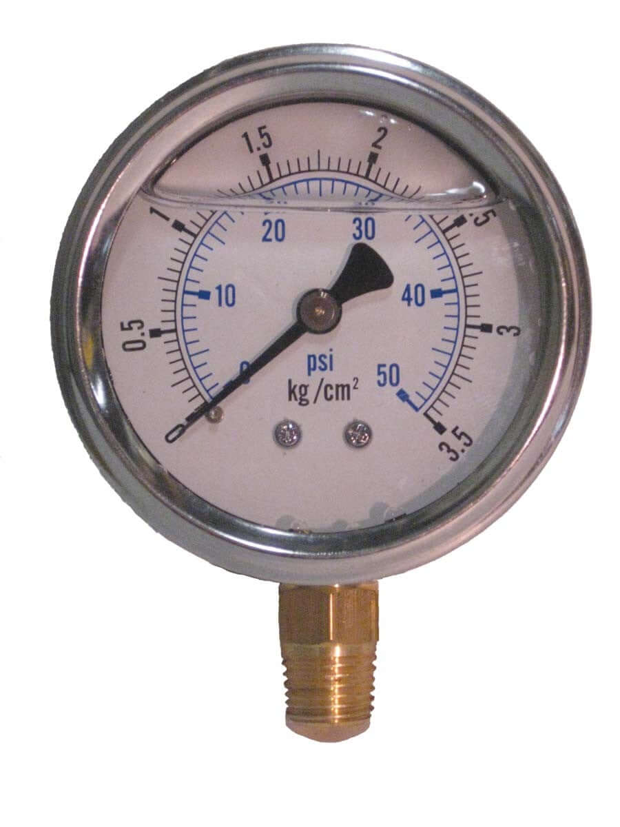 Liquid Filled Pressure Guage - 0-50 PSI FOR 3/4HP TO 1HP liquid filled gauge with 1/4 MPT connection