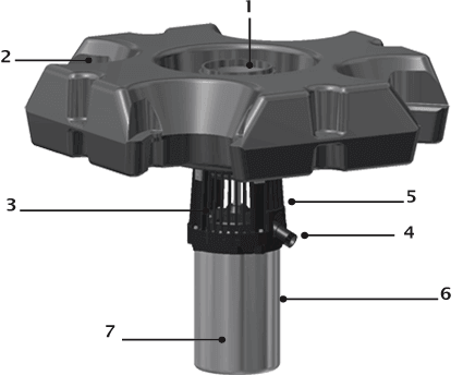 Otterbine Equinox floating pond fountain component diagram showing float housing and motor assembly parts