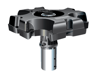 Alt Tag: Otterbine Sunburst floating pond fountain motor and float assembly for pond aeration and fan-shaped spray display