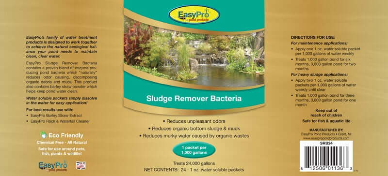 Sludge Remover Bacteria Packets 50lb bulk box 1oz water-soluble packets reduce pond sludge, odors, ammonia and murky water