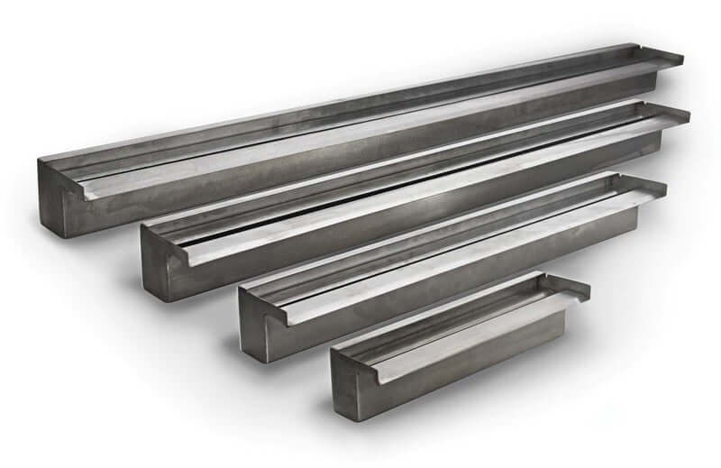 Vianti Waterfall stainless steel waterfall spillway set, linear pool and wall water feature spillway channels
