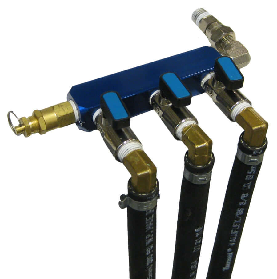 Valve Outlet Item Assembly multi-outlet air manifold valve assembly with brass fittings and four outlet valves