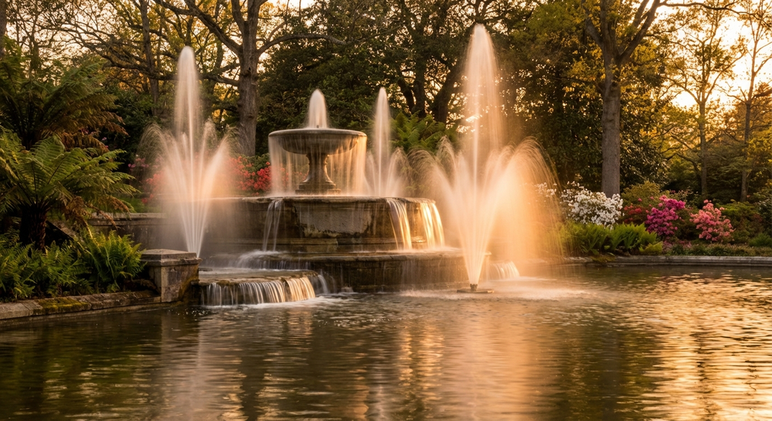 Pond fountain selection guide with spray pattern comparison