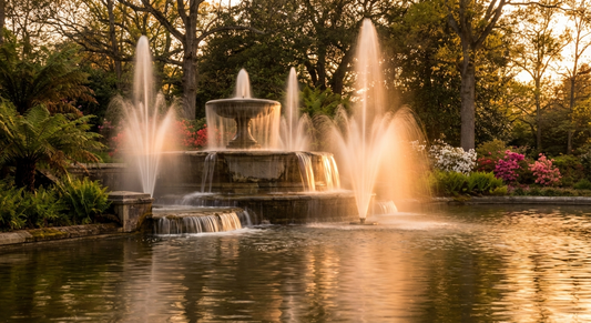Pond fountain selection guide with spray pattern comparison