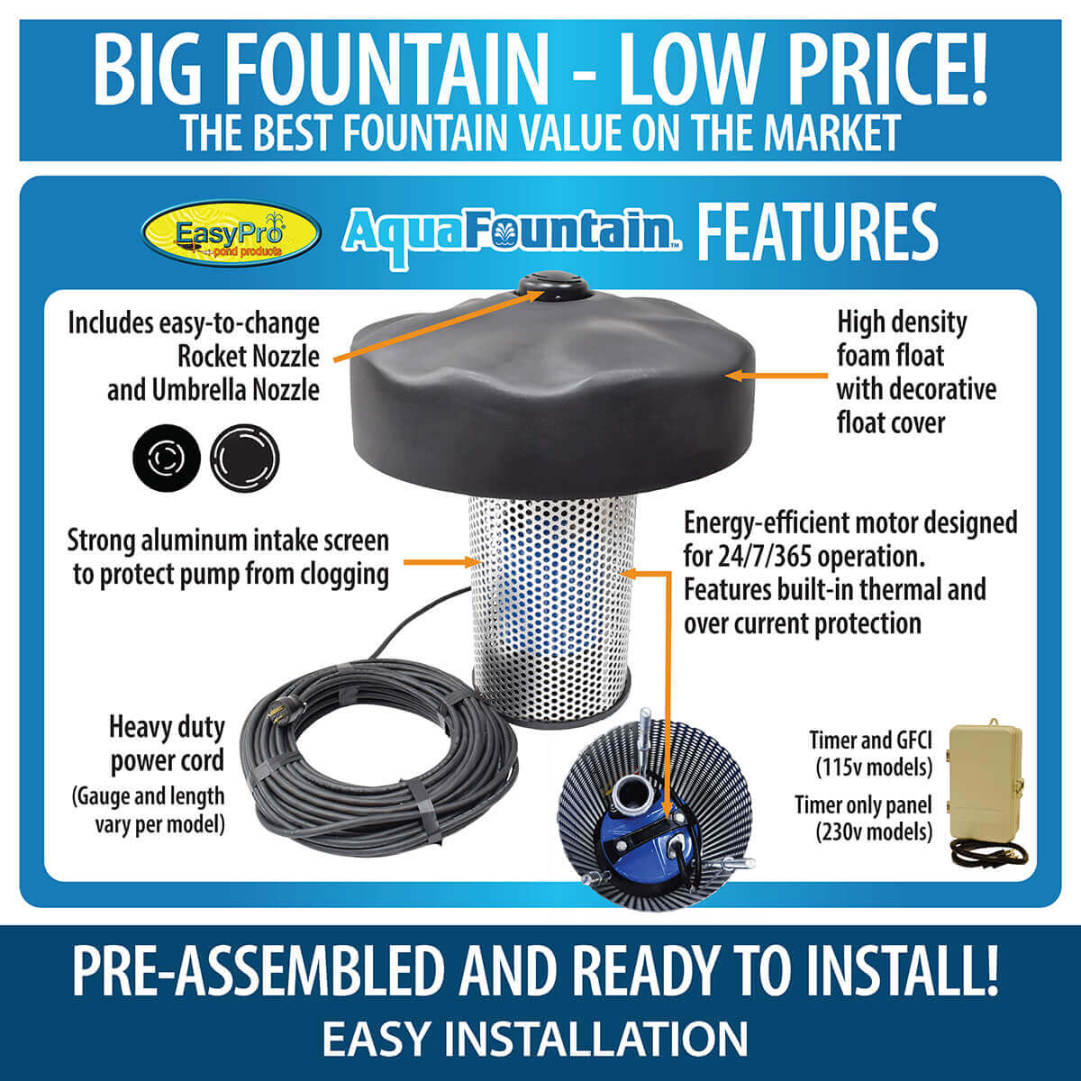 Easypro 1/2 HP Aqua Fountain - Living Water Aeration