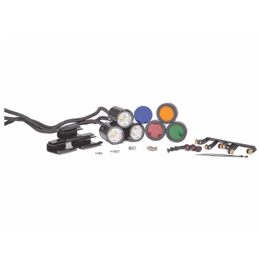Kasco 3-fixture LED fountain light kit with colored lenses, cord and mounting clips