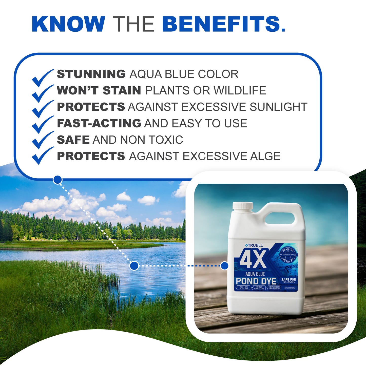 TruBlu Concentrated Aqua Blue Pond Dye - Living Water Aeration