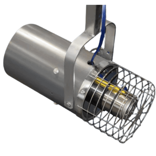 Aquasweep® Dock Mount Muck Mover – Ultimate Waterfront Cleaner (Up to 1HP) stainless dock-mounted muck mover motor with intake guard