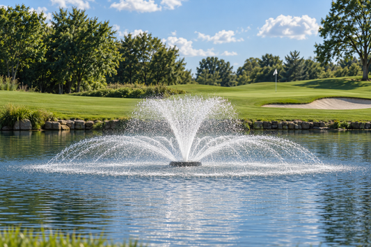 Otterbine Constellation floating fountain with a two-tier spray pattern in a golf course pond