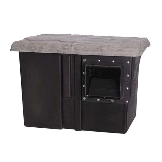 EasyPro Pro-Series PS1V small pond skimmer with filter pad, black skimmer box with faux-rock lid