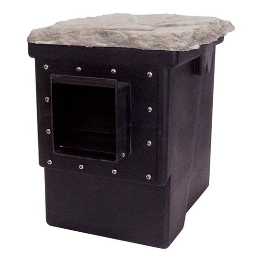 EasyPro Pro-Series PSM mini pond skimmer with filter pad, black skimmer box with faux-rock lid